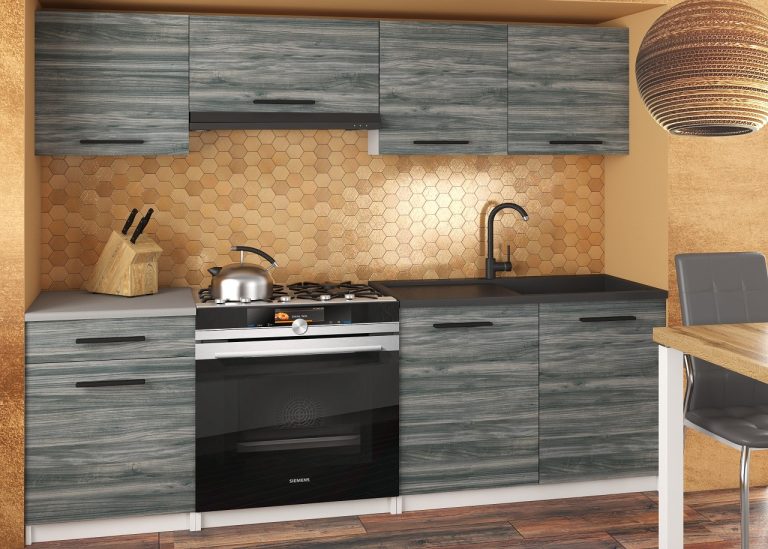 Küchenzeile Belini 180 cm grau anthrazit Glamour Wood mit Arbeitsplatte Superuniqa2 Hersteller TOR SUPERUNIQA2/3/WT/GW1/0/B1