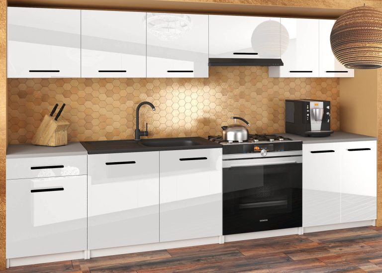 Küchenzeile Belini 240 cm weiß glänzend ohne Arbeitsplatte Uniqa2 Hersteller INF UNIQA2/3/WT/W/BB/B1