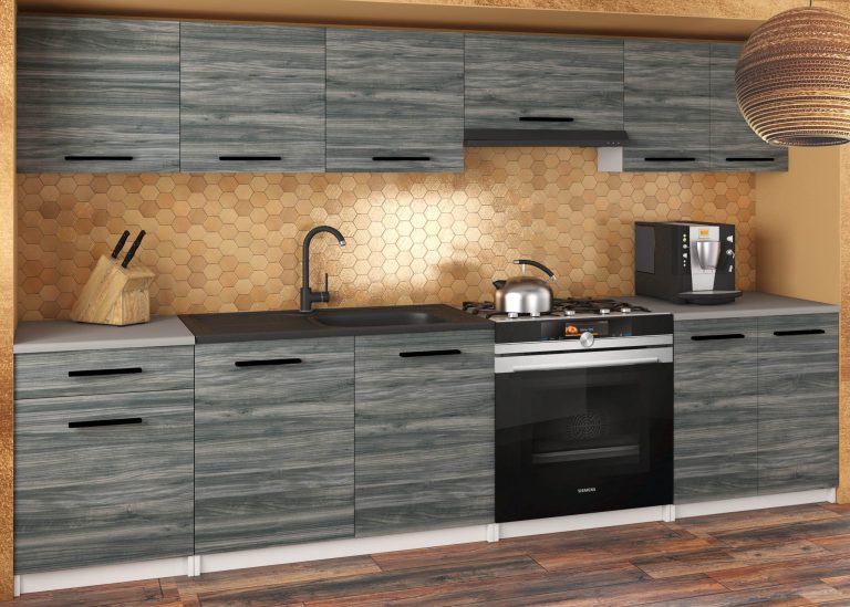 Küchenblock Belini 240 cm grau anthrazit Glamour Wood mit Arbeitsplatte Uniqa2 Hersteller TOR UNIQA2/5/WT/GW1/0/B1