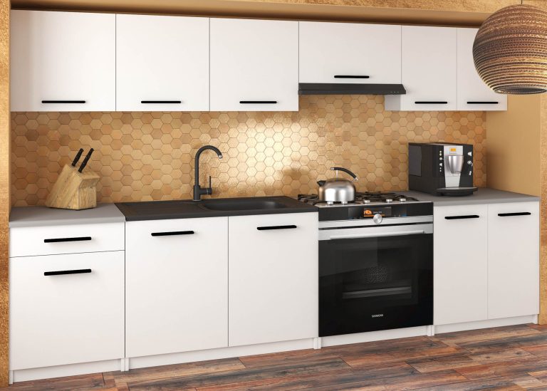 Küchenzeile Belini 240 cm weiß matt ohne Arbeitsplatte Uniqa2 Hersteller TOR UNIQA2/3/WT/WT/BB/B1