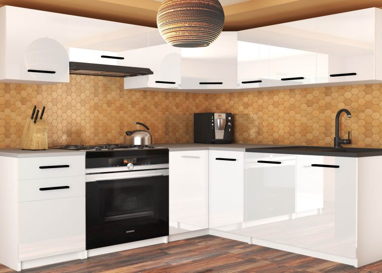 Eckküche Belini 360 cm weiß glänzend ohne Arbeitsplatte Lidiauniqa2 Hersteller INF LIDIAUNIQA2/3/WT/W/BB/B1