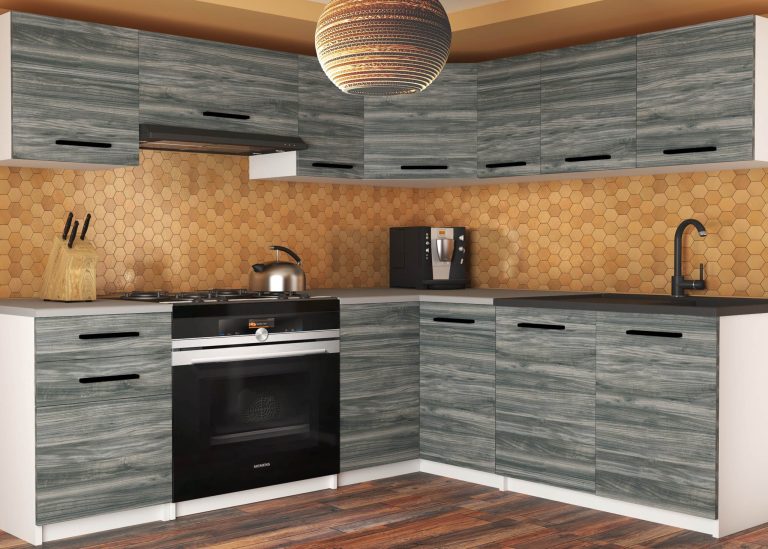 Eckküche Belini 360 cm grau-anthrazit Glamour Wood mit Arbeitsplatte Lidiauniqa2 Hersteller TOR LIDIAUNIQA2/4/WT/GW1/0/B1