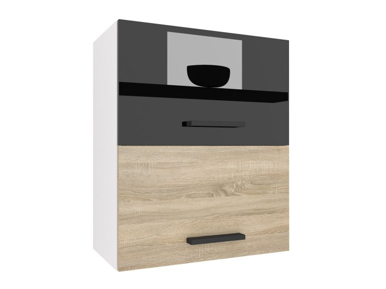 Küchenschrank Belini oben 60 cm schwarz glänzend / Eiche Sonoma Hersteller INF SGP2-60/1/WT/BDS/0/B1