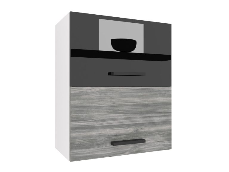 Küchenschrank Belini oben 60 cm schwarz glänzend / grau anthrazit Glamour Wood Hersteller INF SGP2-60/1/WT/BGW1/0/B1