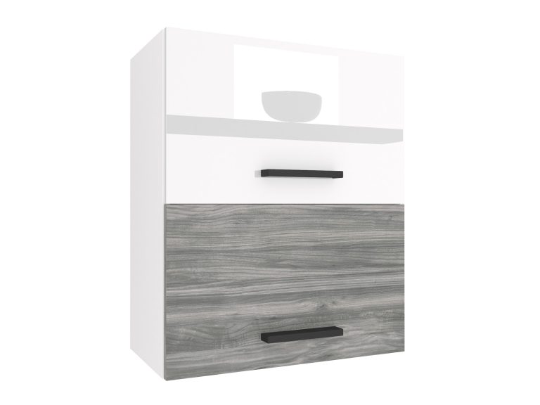 Küchenschrank Belini oben 60 cm weiß glänzend / grau anthrazit Glamour Wood Hersteller INF SGP2-60/1/WT/WGW1/0/B1