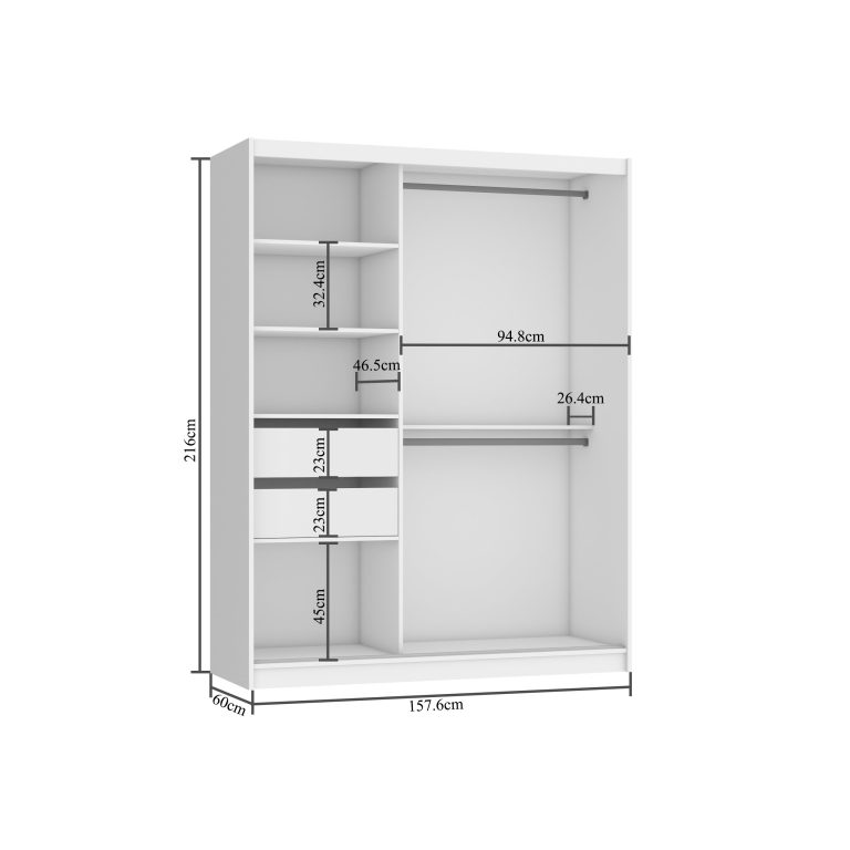 Kleiderschrank 158 cm Belini weiß matt / grau matt mit Schiebetüren mit Spiegel und Schubladen Hersteller ME SZP7/0/W/SR/0/KLAL