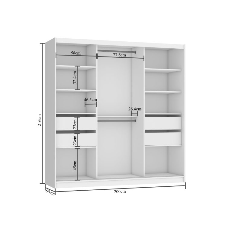 Kleiderschrank 200 cm Belini weiß matt / Wotan-Eiche mit Schiebetüren mit Spiegel und Schubladen Hersteller MT SZP5/1/W/DW/0/KLAL