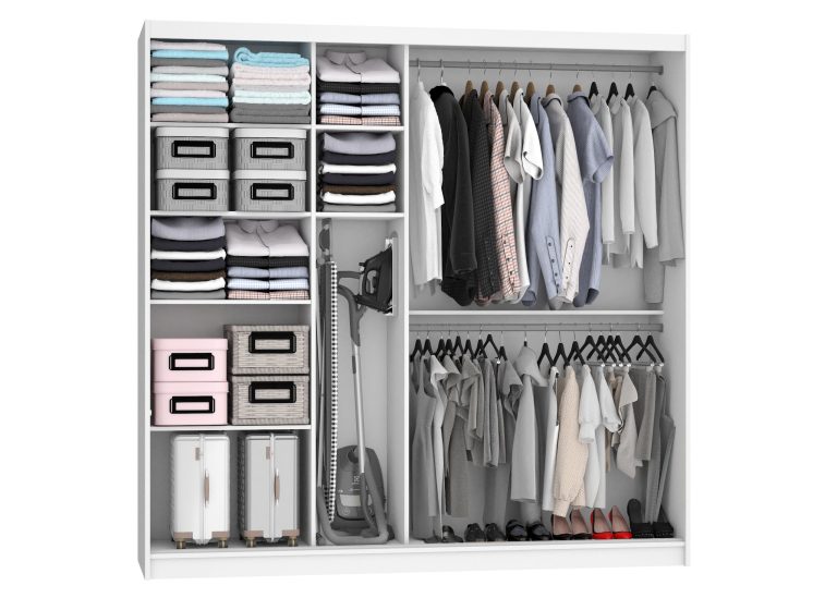 Kleiderschrank mit Schiebetüren 200 cm mit Spiegel weiß matt Hersteller MV SZP1/2/W/S/HI
