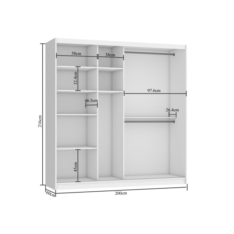 Kleiderschrank mit Schiebetüren 200 cm mit Spiegel weiß matt Hersteller MV SZP1/2/W/S/HI