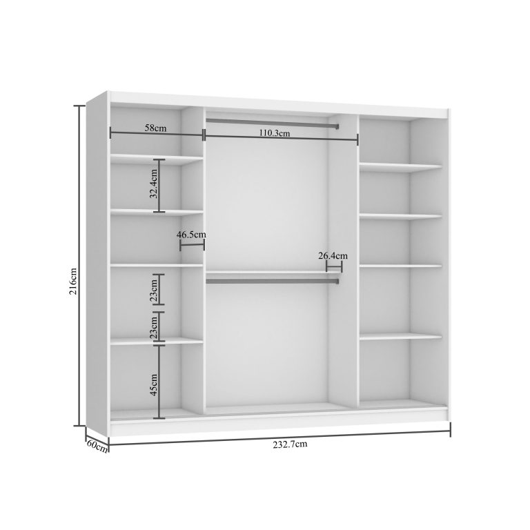 Kleiderschrank mit Schiebetüren 232 cm mit Spiegel schwarz Ebenholz dunkel Hersteller MV SZP4/2/1W/2B1L/B/HI