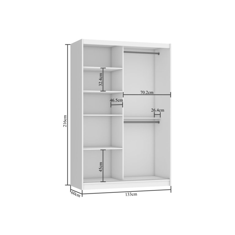 Kleiderschrank 133 cm Belini schwarz matt / Eiche wotan mit Schiebetüren und Spiegel Hersteller MZ SZP2/2/B/DW/0/BL