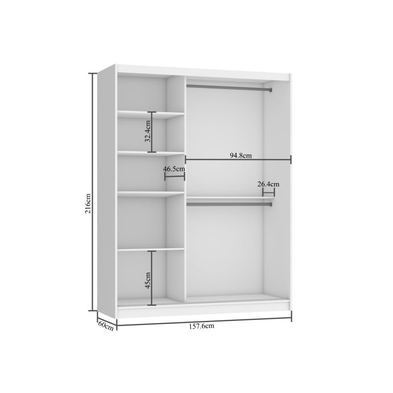 Kleiderschrank mit Schiebetüren 158 cm weiß matt Hersteller SI SZP3/1/B/W/0/AL