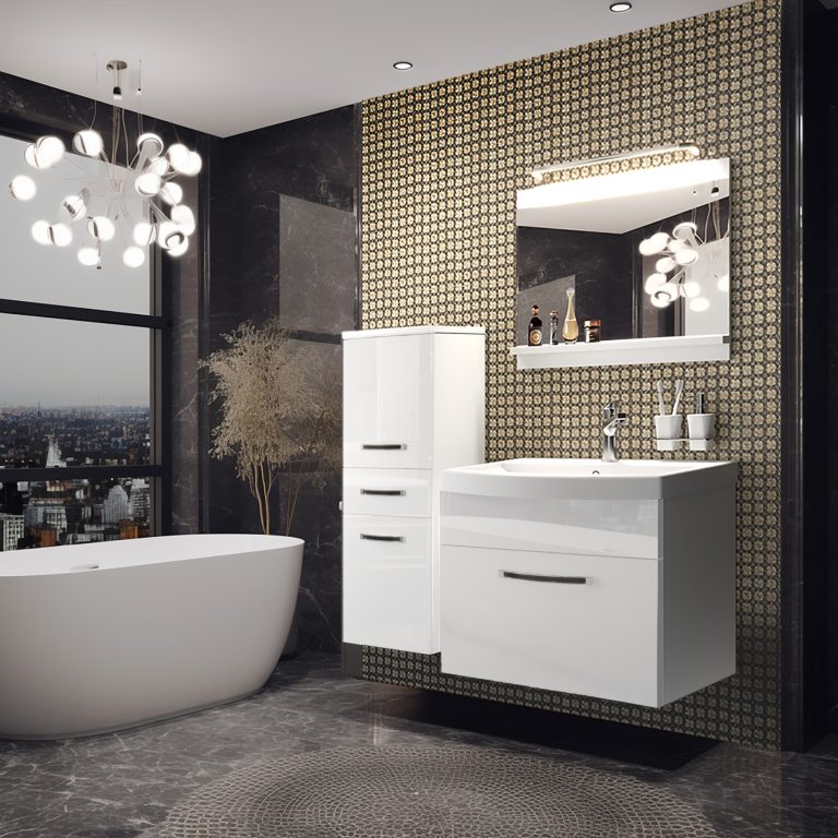  Badezimmermöbel Belini Premium Full Version Hochglanzweiß + Waschbecken + Spiegel + LED-Beleuchtung Glamour 24 Hersteller GLA P 2/0/W/W/0/MB/PP