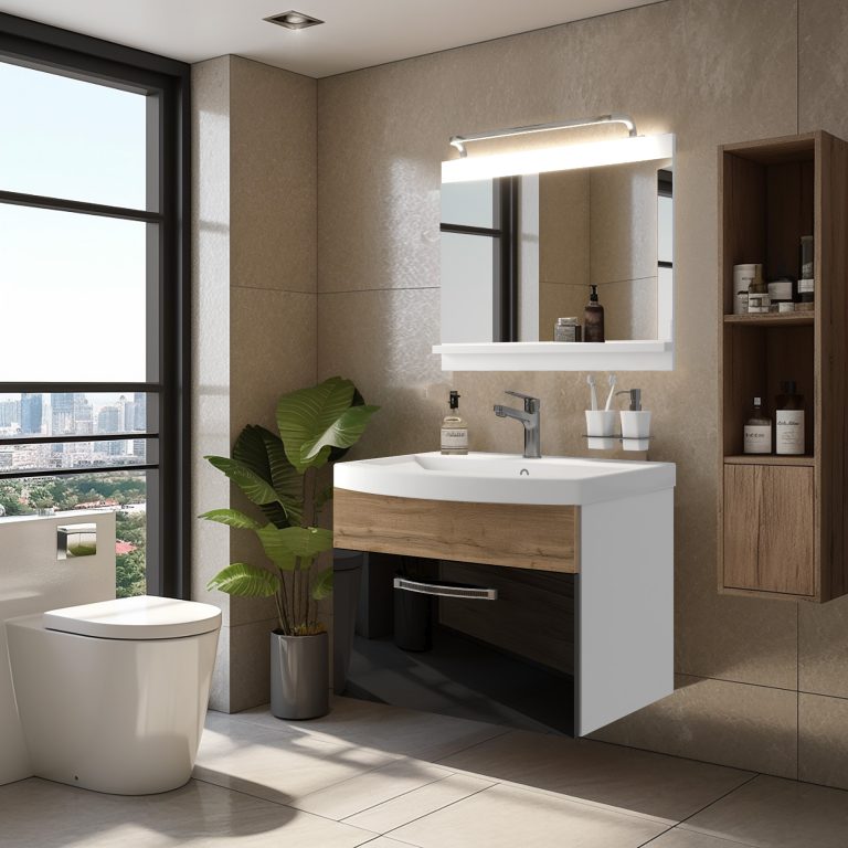 Badezimmermöbel Belini Premium Full Version Hochglanzschwarz / Wotan-Eiche + Waschbecken + Spiegel + LED-Beleuchtung Glamour 19 Hersteller GLA PM 1/0/W/BDW/0/MB/PP
