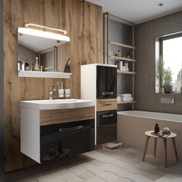 Badezimmermöbel Belini Premium Full Version Hochglanzschwarz / Wotan-Eiche + Waschbecken + Spiegel + LED-Beleuchtung Glamour 57 Hersteller GLA PM 3/0/W/BDW/0/MB/PP