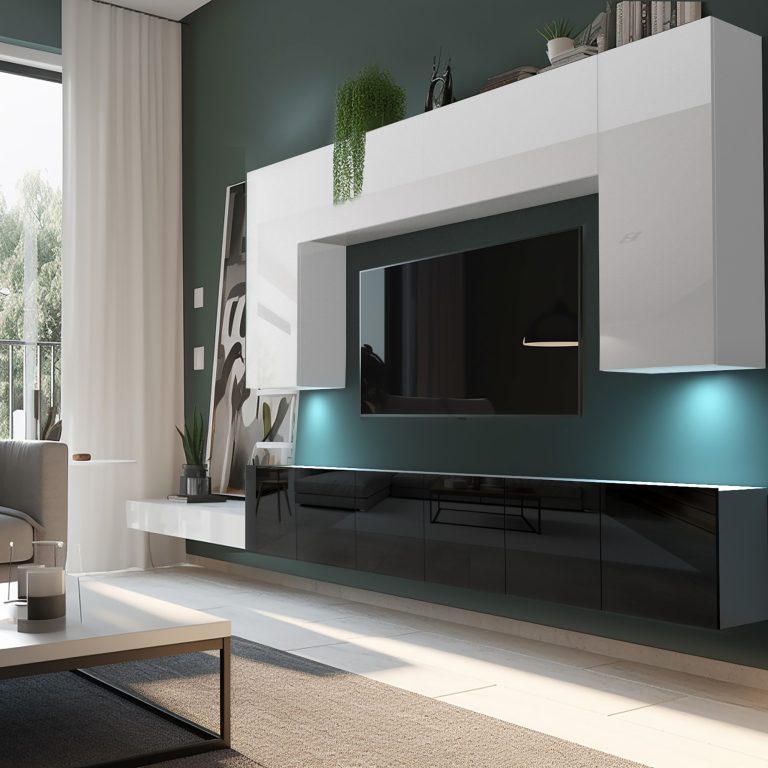 Wohnwand Belini Premium Full Version Hochglanz weiß-schwarz + LED-Beleuchtung Nexum 18 Hersteller NEX 2/0/W/WB/0/0/PP