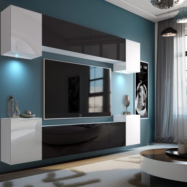 Wohnwand Belini Premium Full Version Hochglanz weiß-schwarz + LED-Beleuchtung Nexum 56 Hersteller NEX 4/0/W/WBWB/0/0/PP