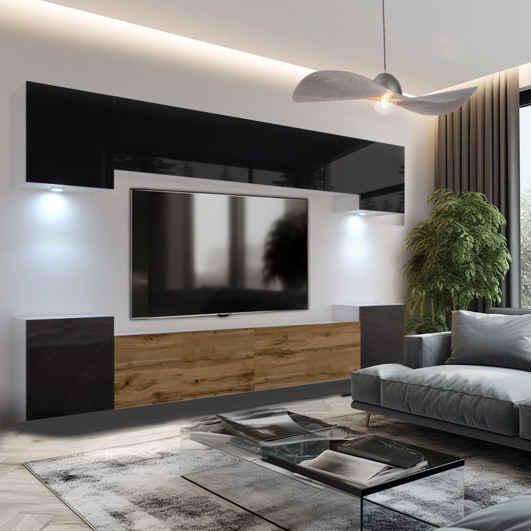Wohnwand Belini Premium Full Version Hochglanzschwarz / Wotan-Eiche + LED-Beleuchtung Nexum 70 Hersteller NEX 4/0/W/BBBDW/0/0/PP