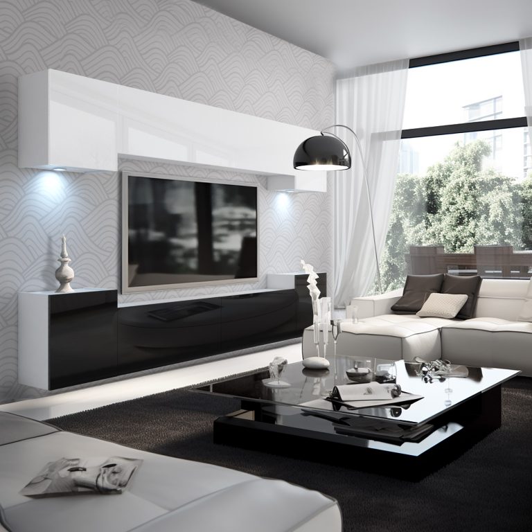 Wohnwand Belini Premium Full Version Hochglanz weiß / Hochglanz schwarz + LED-Beleuchtung Nexum 135 Hersteller NEX 4/0/W/WB/0/0/PP
