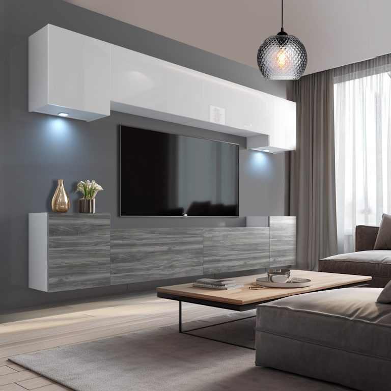 Wohnwand Belini Premium Full Version Hochglanz weiß-Grau Anthrazit Glamour Wood + LED-Beleuchtung Nexum 58 Hersteller NEX 4/0/W/WGW1/0/0/PP