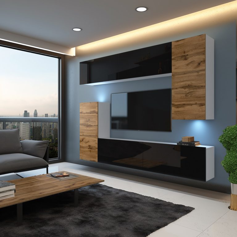 Wohnwand Belini Premium Full Version Hochglanzschwarz / Wotan-Eiche + LED-Beleuchtung Nexum 126 Hersteller NEX 8/0/W/BDWDWB/0/0/PP