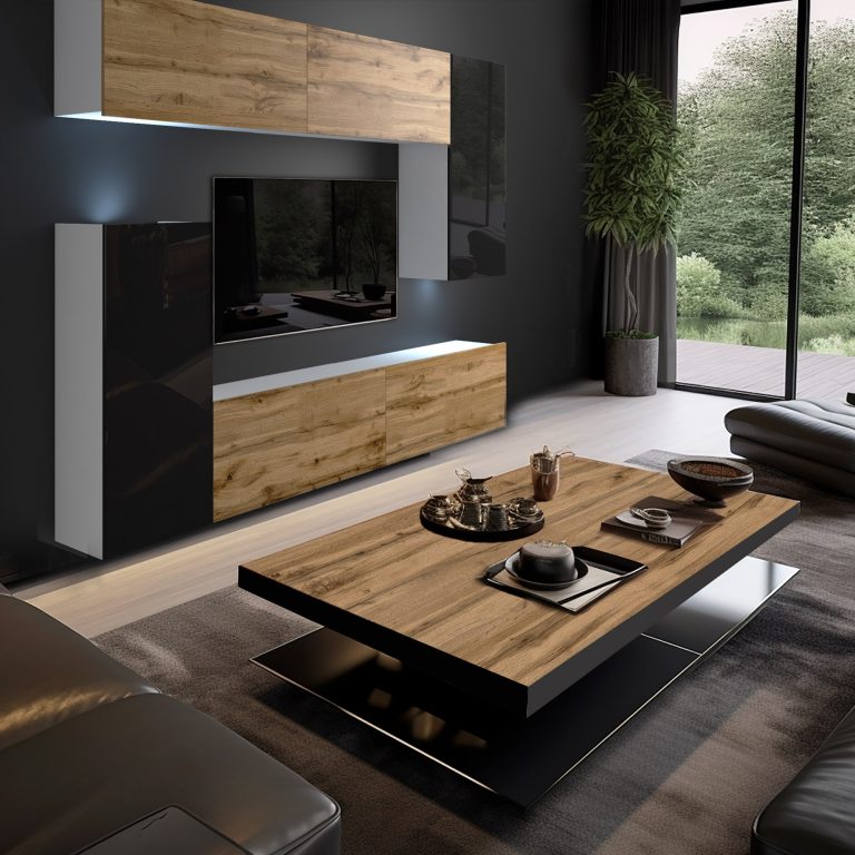 Wohnwand Belini Premium Full Version Hochglanzschwarz / Wotan-Eiche + LED-Beleuchtung Nexum 127 Hersteller NEX 8/0/W/DWBBDW/0/0/PP