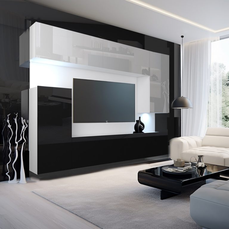 Wohnwand Belini Premium Full Version Hochglanz weiß / Hochglanz schwarz + LED-Beleuchtung Nexum 114 Hersteller NEX 8/0/W/WB/0/0/PP