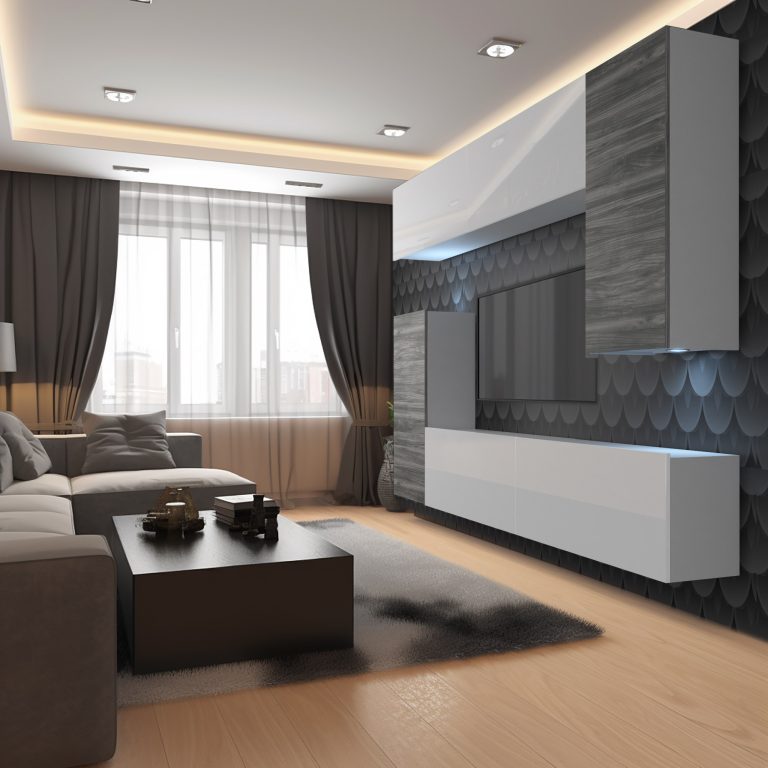 Wohnwand Belini Premium Full Version Hochglanz weiß-Grau Anthrazit Glamour Wood+ LED-Beleuchtung Nexum 119 Hersteller NEX 8/0/W/WGW1WGW1/0/0/PP