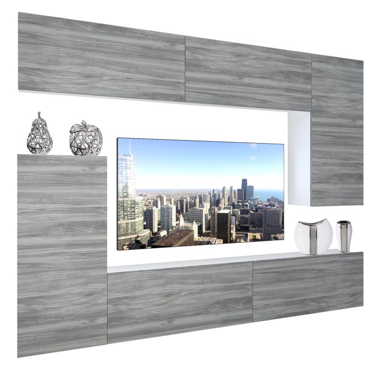 Wohnwand Belini Premium Full Version Grau Anthrazit Glamour Wood + LED-Beleuchtung Nexum 128 Hersteller NEX 8/0/W/GW1/0/0/PP