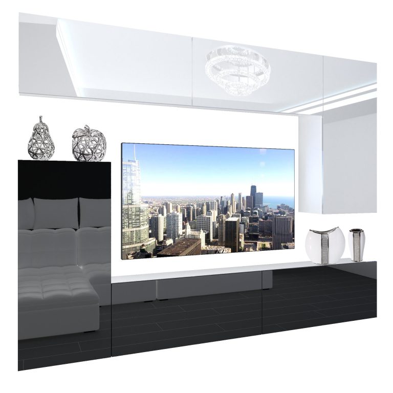 Wohnwand Belini Premium Full Version Hochglanz weiß / Hochglanz schwarz + LED-Beleuchtung Nexum 114 Hersteller NEX 8/0/W/WB/0/0/PP