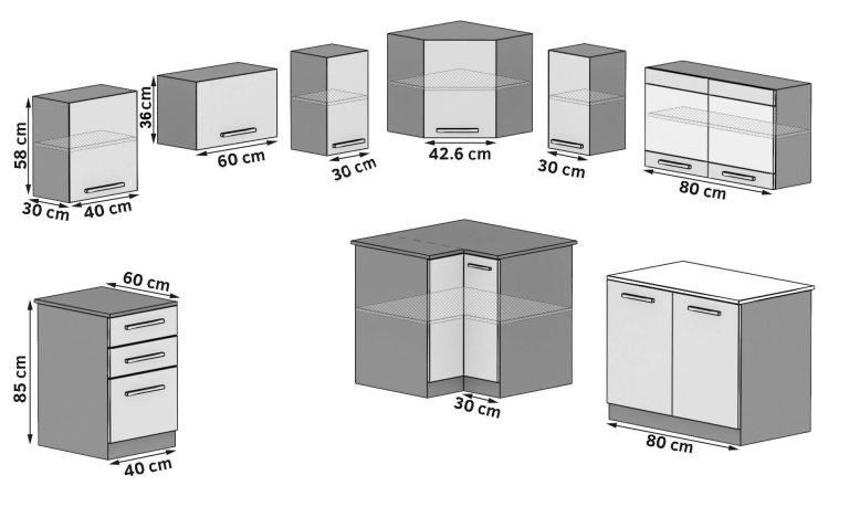 Eckküche Belini 360 cm Eiche Sonoma ohne Arbeitsplatte Lidia2 Hersteller TOR LIDIA2/3/WT/DS/BB/B1