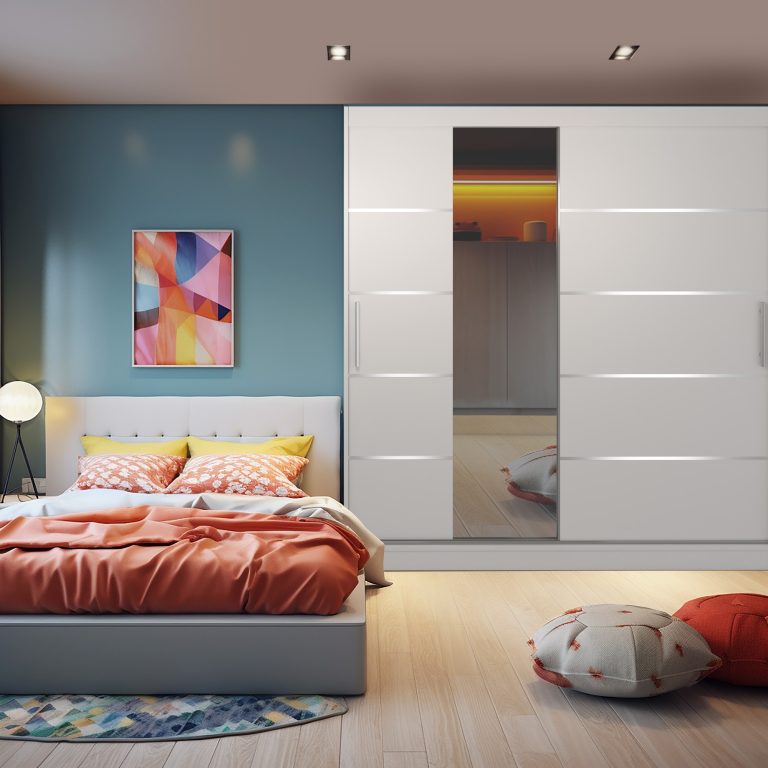 Kleiderschrank 200 cm Belini weiß matt mit Schiebetüren mit Spiegel und Schubladen Hersteller MBP SZP5/1/W/W/0/KLAL