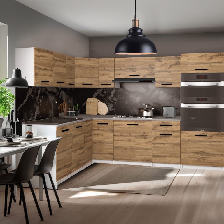 Eckküche Belini 420 cm Eiche wotan mit Arbeitsplatte Uniqagrande Hersteller TOR UNIQAGRANDE/5/WT/DW/0/B1
