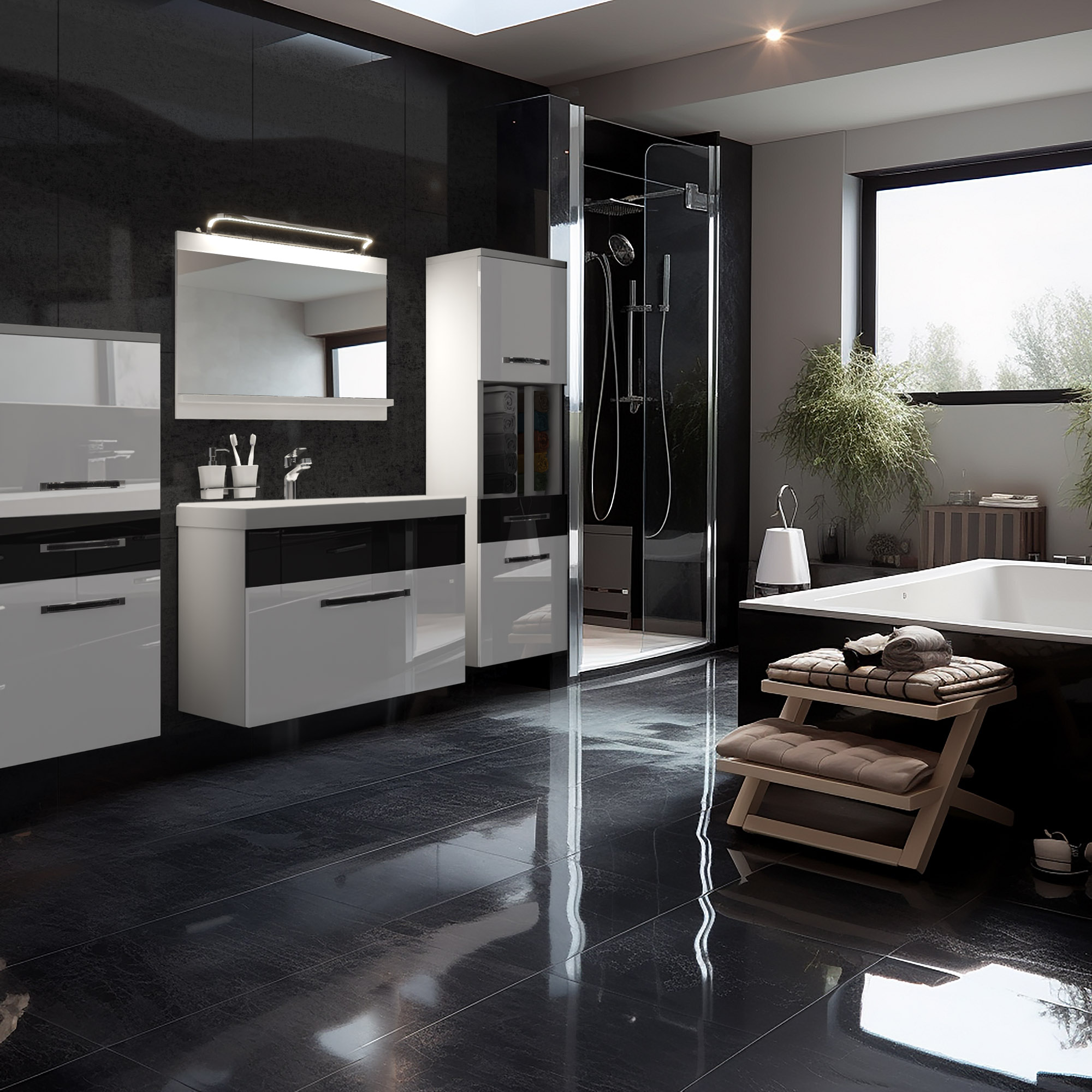 Stilvolles Badezimmer mit Dusche und Badewanne