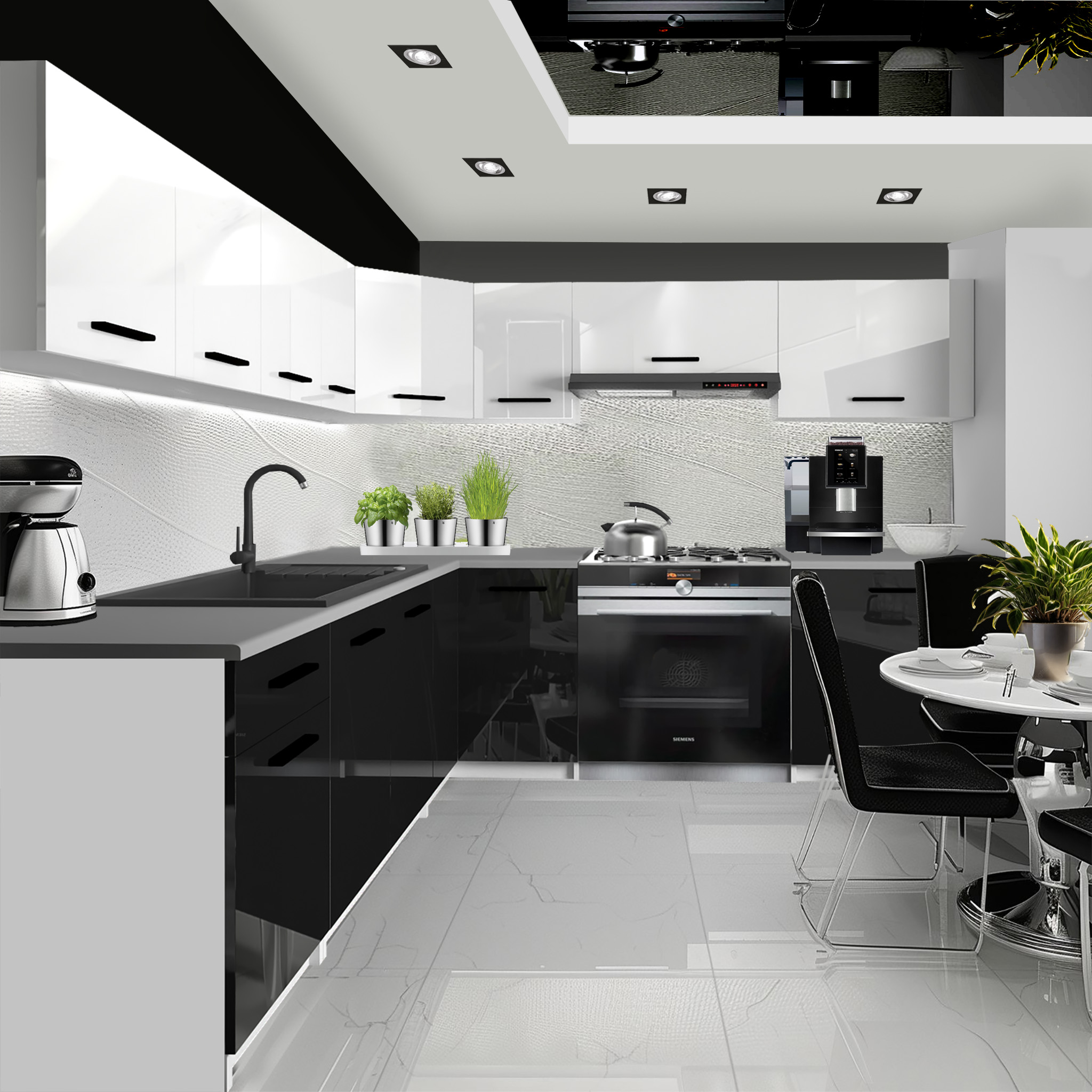 Moderne Küche in Schwarz-Weiß-Design