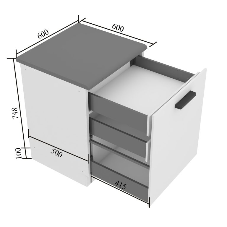 Küchenunterschrank 60cm, Innenschubladen mit Arbeitsplatte INF SDSZW60/0/WT/W/B/B1/PP