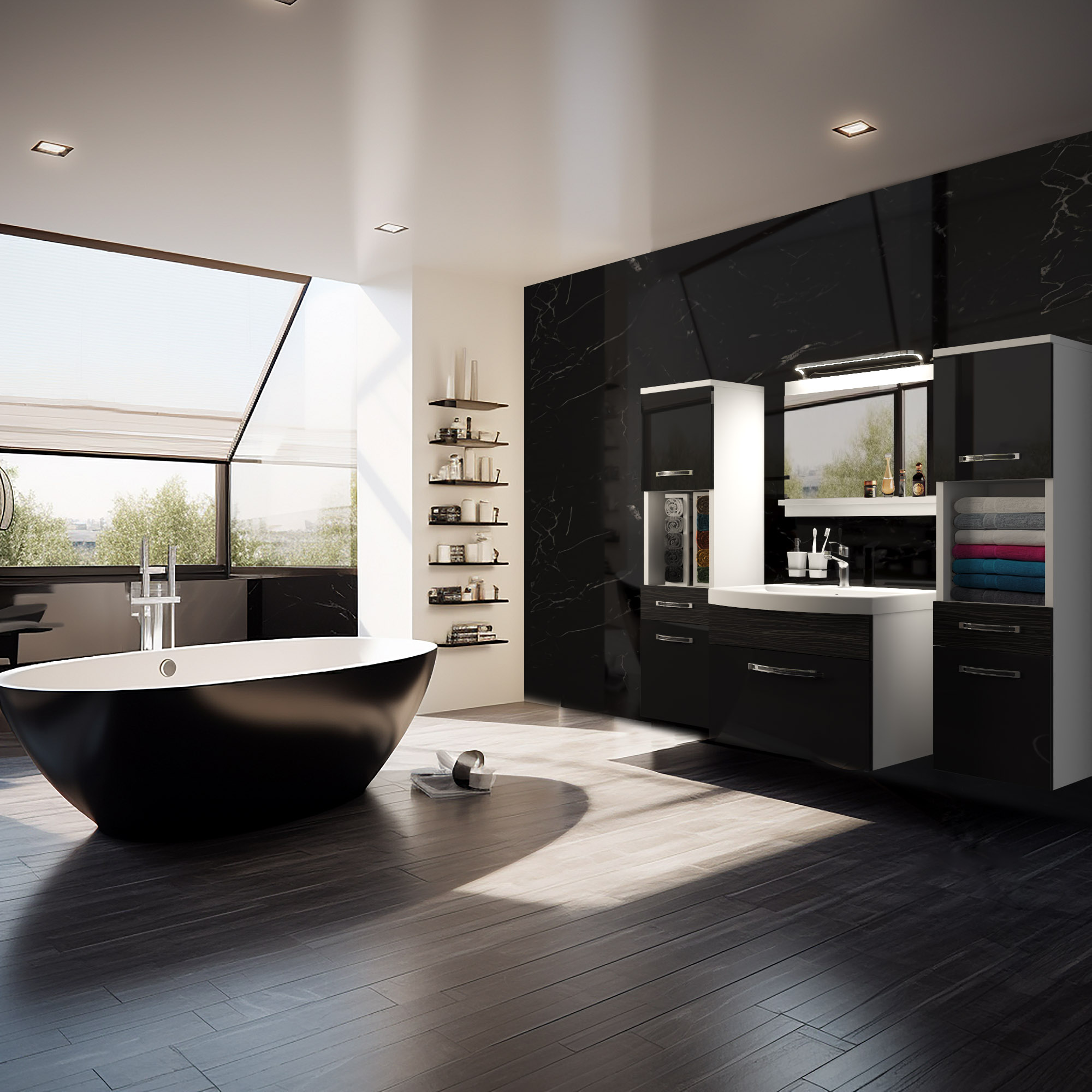 Modernes Badezimmer mit freistehender Badewanne