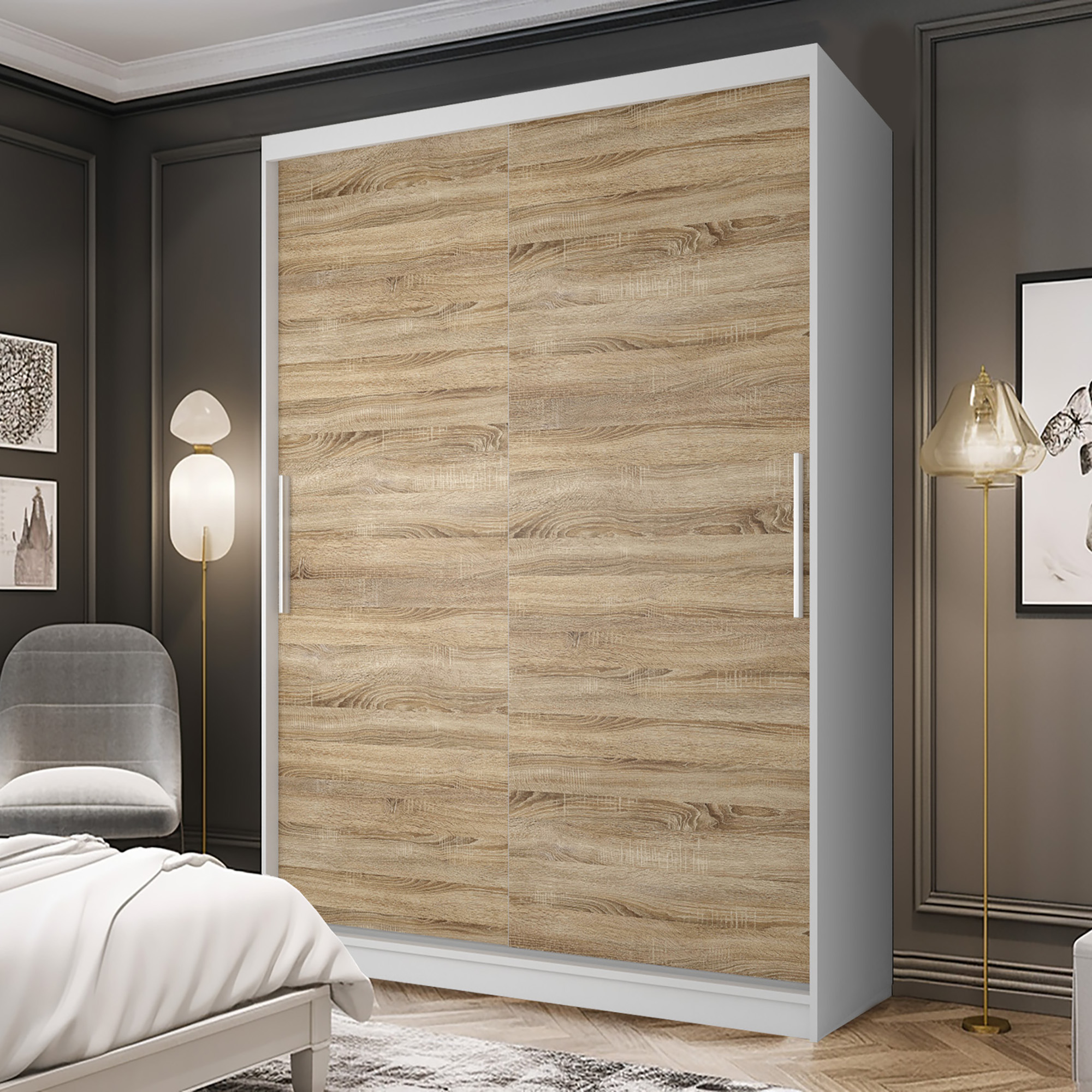 Schlafzimmerschrank mit Holzoptik und Schiebetüren