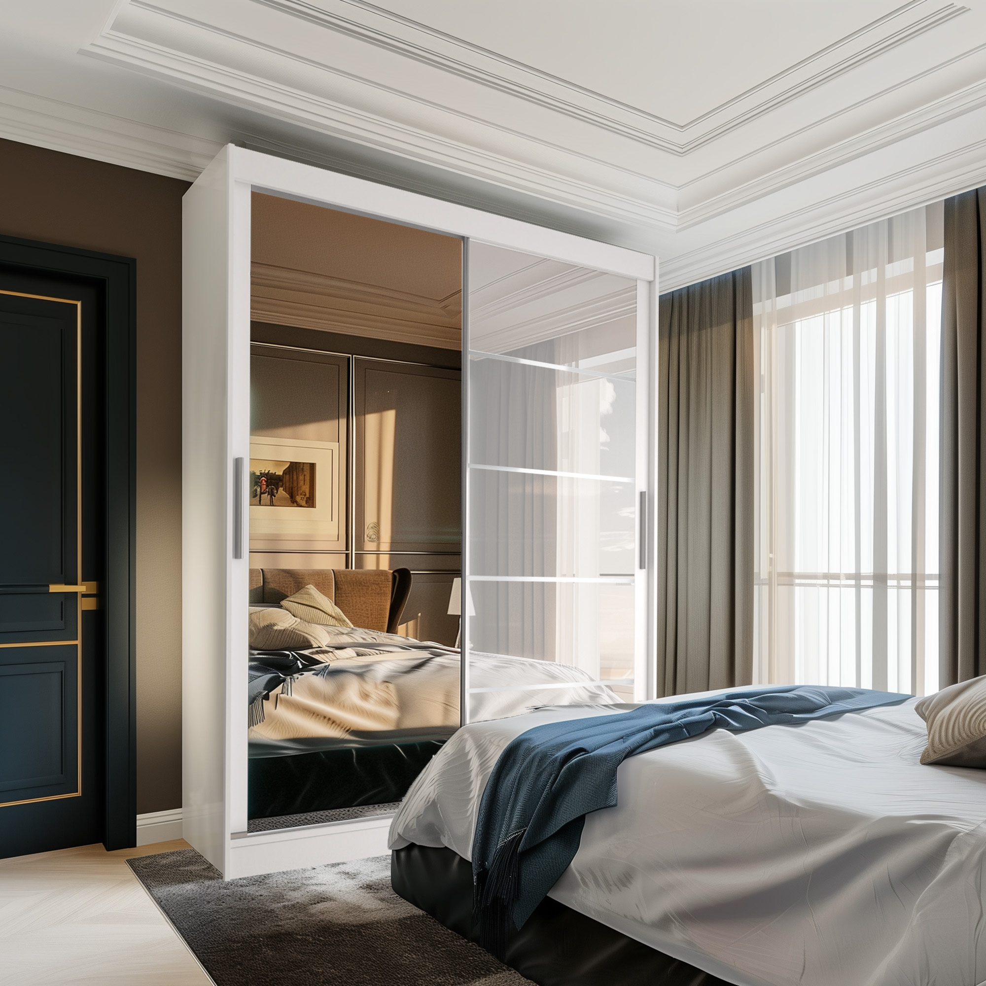 Schlafzimmer mit Spiegeltür-Kleiderschrank