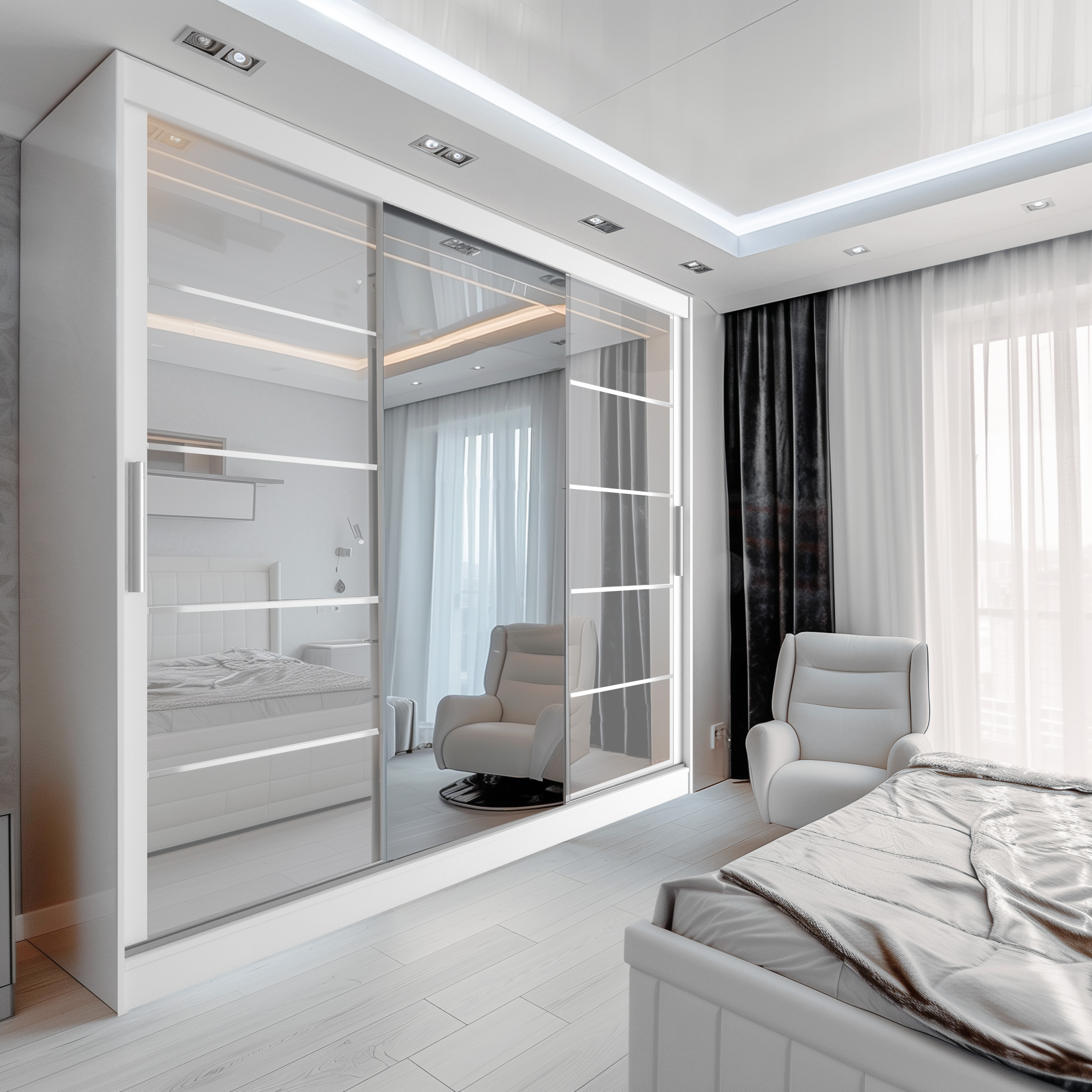Spiegelschrank im eleganten Schlafzimmer