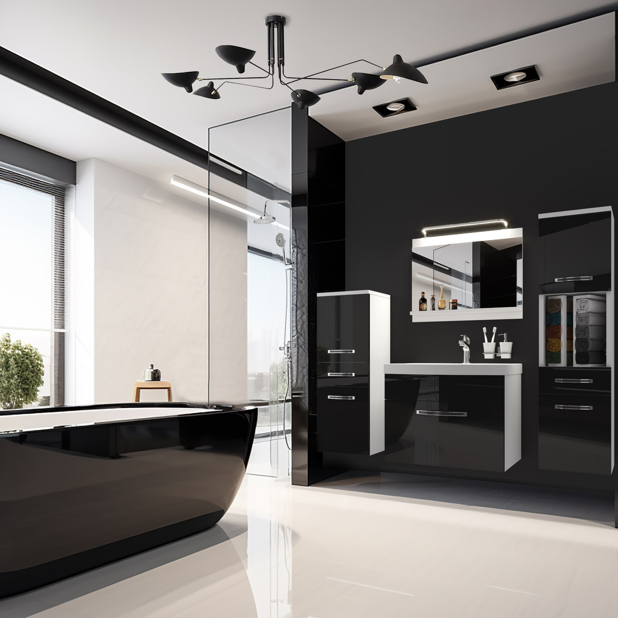 Elegantes Badezimmer mit schwarzem Design