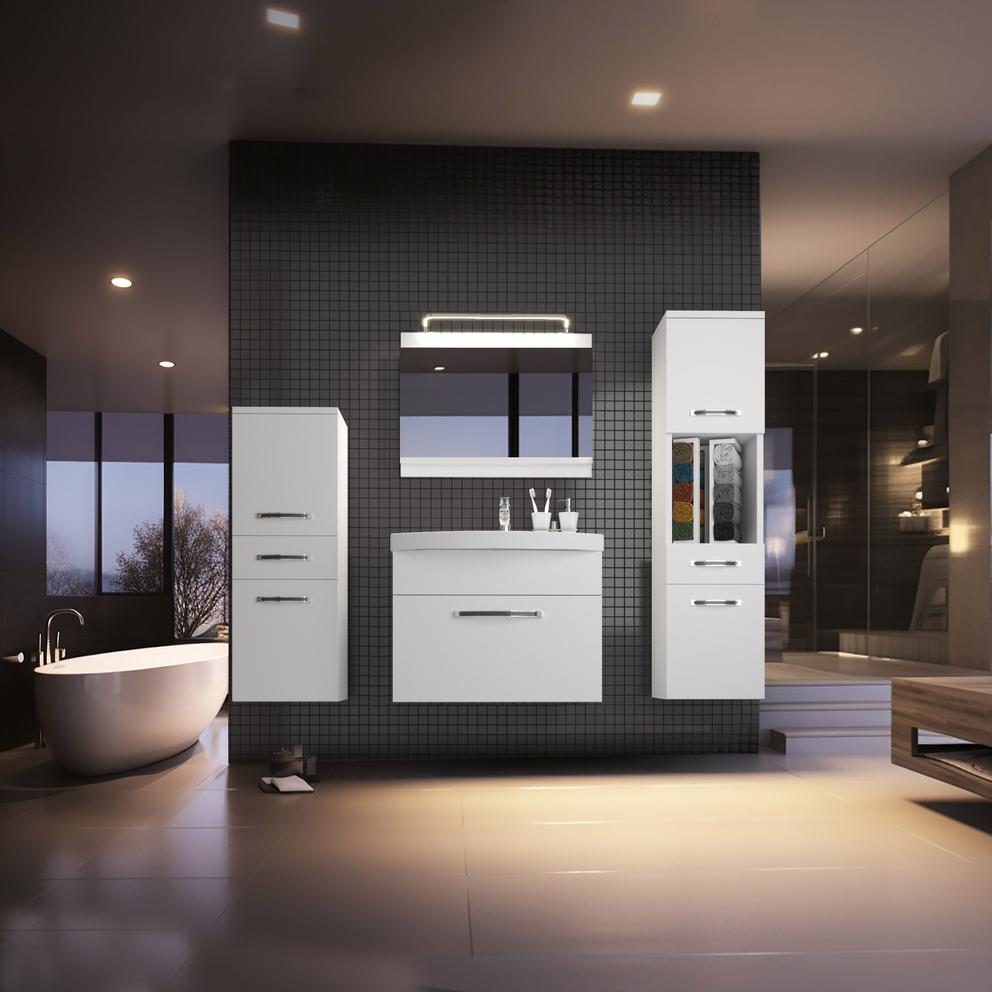 Moderne Badezimmermöbel in schlichter Anordnung