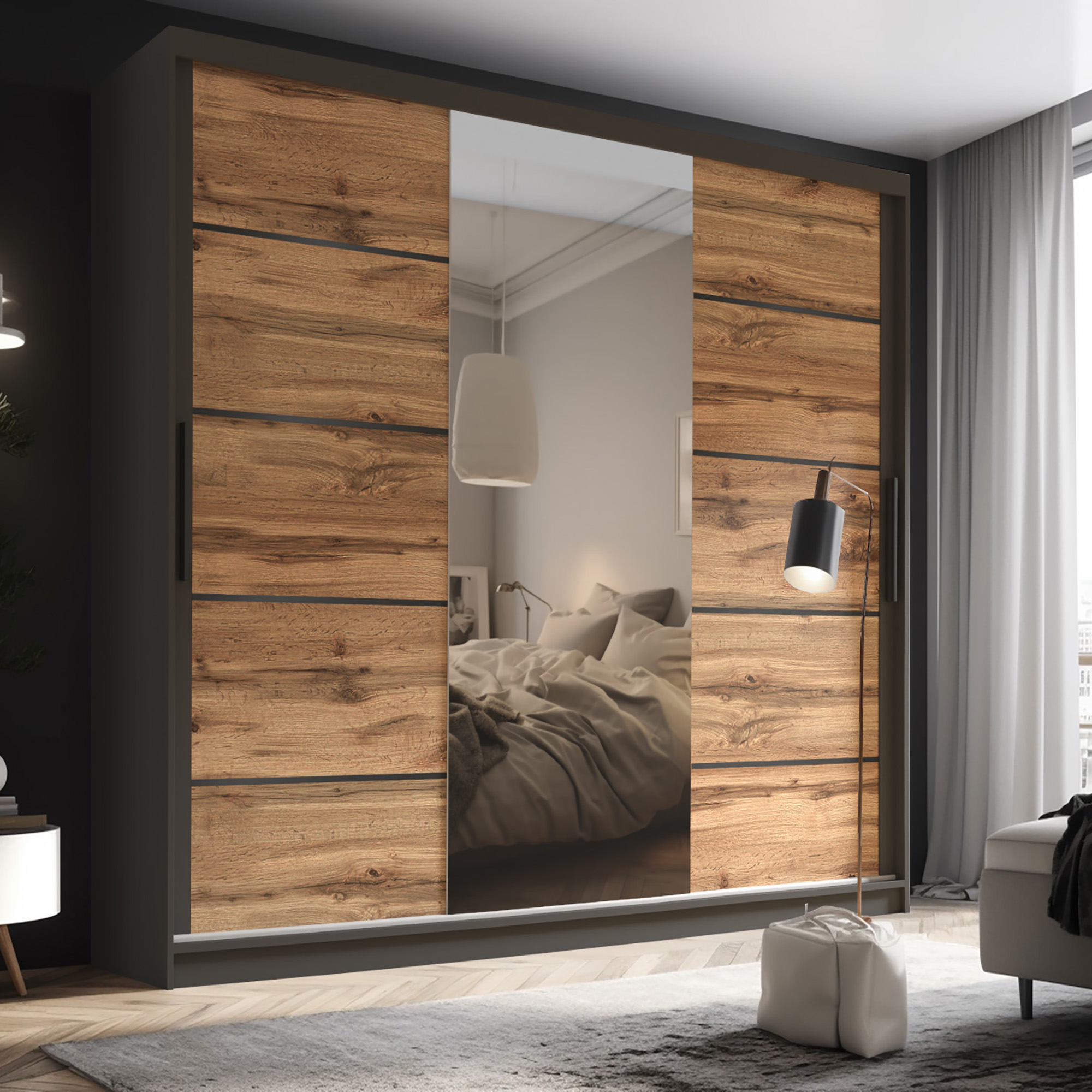 Kleiderschrank mit Spiegeltür im Schlafzimmer