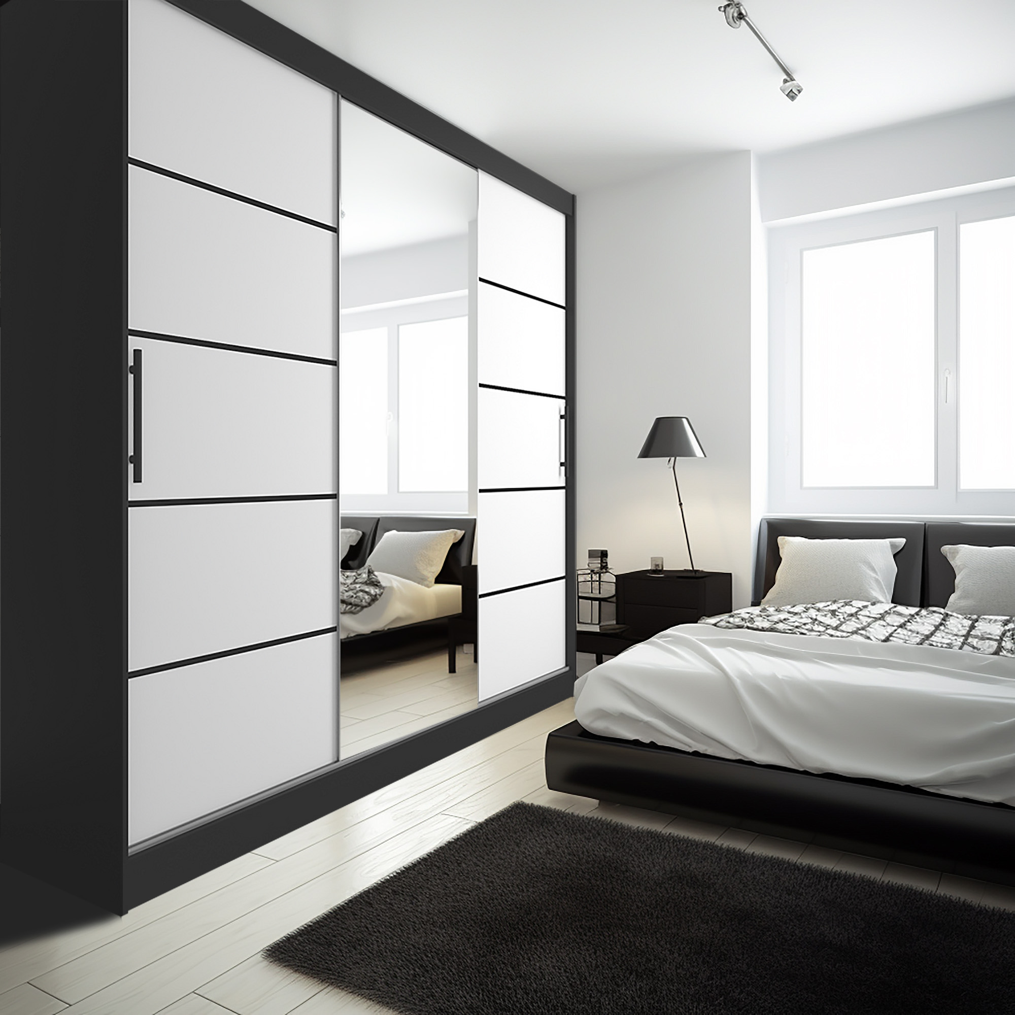 Schrank mit Spiegel im modernen Schlafzimmer