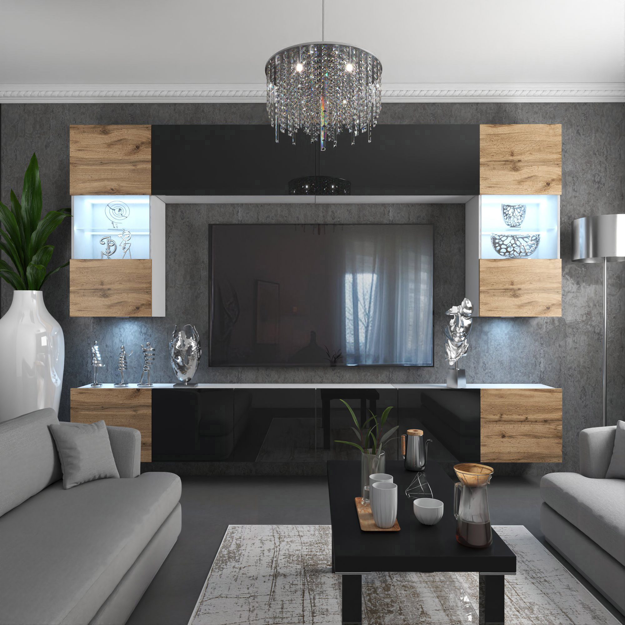Kristallleuchter in stilvollem Wohnzimmer