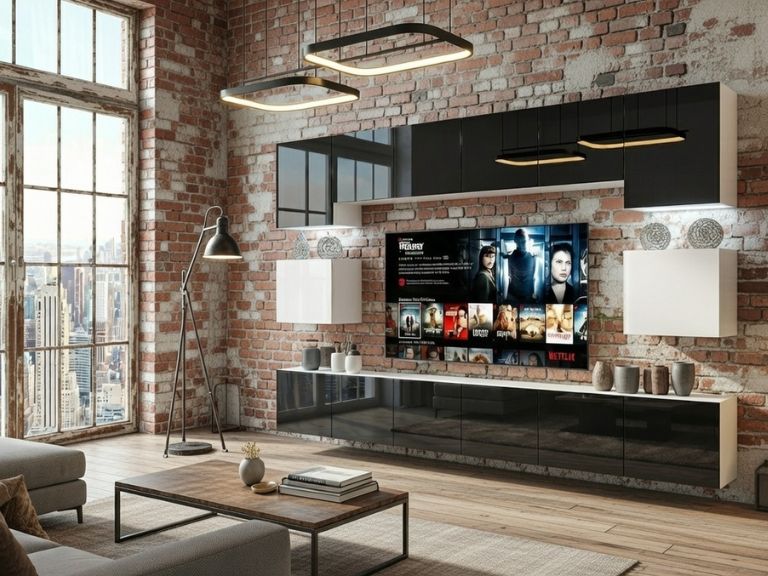 Wohnwand Belini Premium Full Version Hochglanz weiß-schwarz + LED-Beleuchtung Nexum 37 Hersteller NEX 3/0/W/BWB/0/0/PP