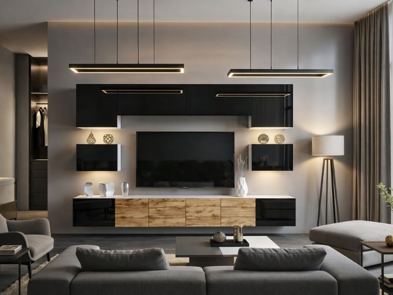 Wohnwand Belini Premium Full Version Hochglanzschwarz / Wotan-Eiche + LED-Beleuchtung Nexum 53 Hersteller NEX 3/0/W/BBBDW/0/0/PP

