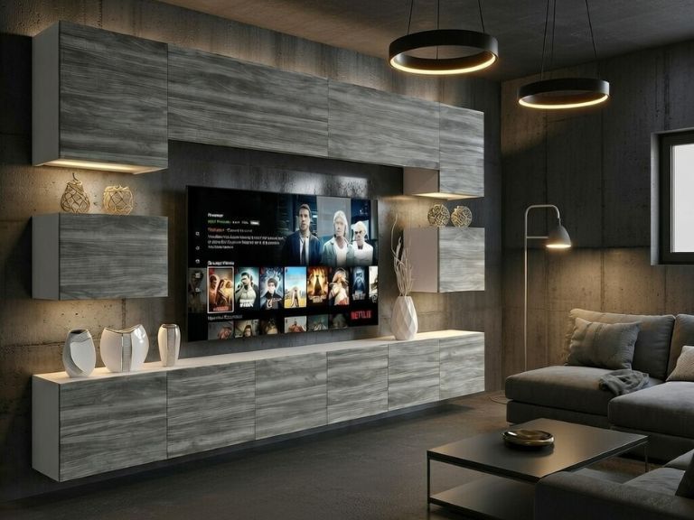 Wohnwand Belini Premium Full Version Grau Anthrazit Glamour Wood + LED-Beleuchtung Nexum 49 Hersteller NEX 3/0/W/GW1/0/0/PP