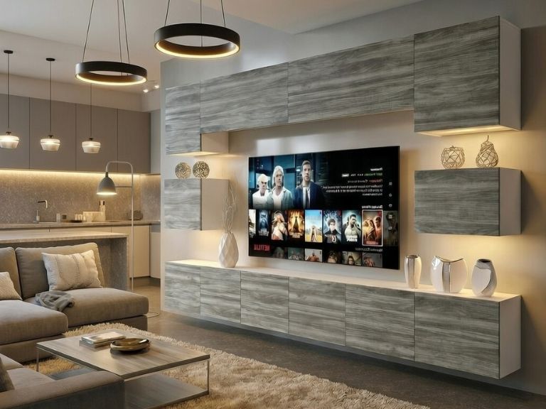 Wohnwand Belini Premium Full Version Grau Anthrazit Glamour Wood + LED-Beleuchtung Nexum 49 Hersteller NEX 3/0/W/GW1/0/0/PP