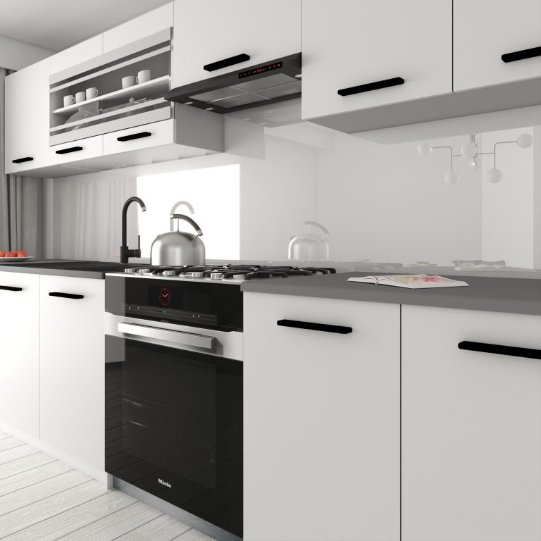 Küchenmöbel 260 cm, mattweiß, mit Arbeitsplatte, Hersteller: TOR PRIMO260/3/WT/WT/0/B1